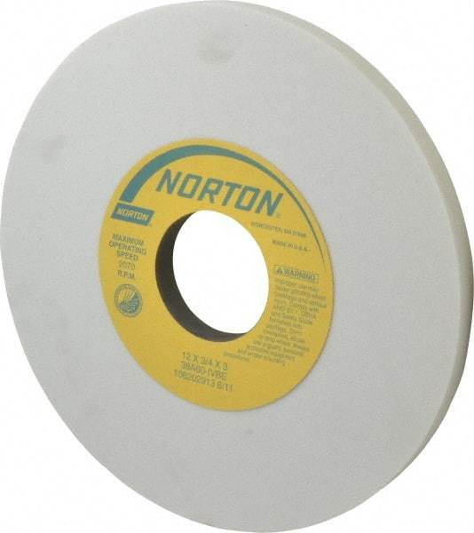 Norton - 12" Diam x 3" Hole x 3/4" Thick, I Hardness, 60 Grit Surface Grinding Wheel - Aluminum Oxide, Type 1, Medium Grade, 2,070 Max RPM, Vitrified Bond, No Recess - Americas Industrial Supply