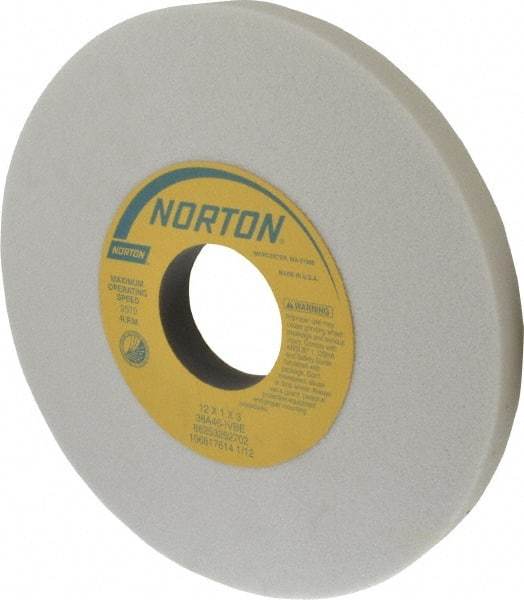 Norton - 12" Diam x 3" Hole x 1" Thick, I Hardness, 46 Grit Surface Grinding Wheel - Aluminum Oxide, Type 1, Coarse Grade, 2,070 Max RPM, Vitrified Bond, No Recess - Americas Industrial Supply