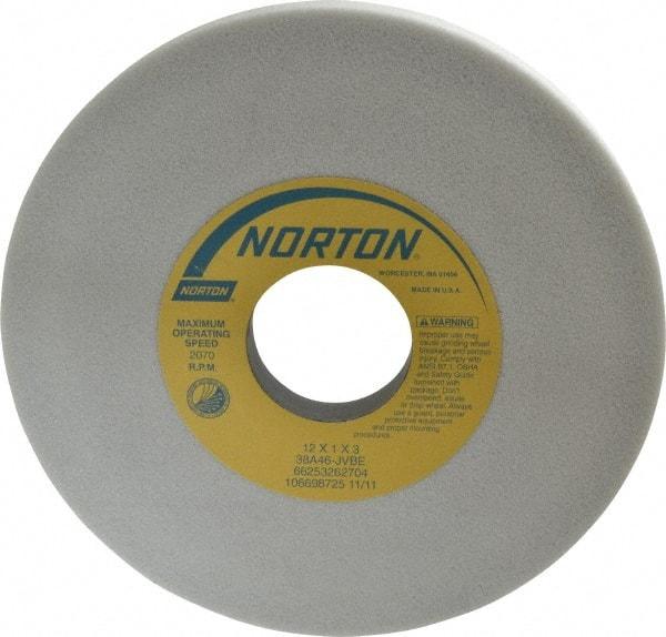 Norton - 12" Diam x 3" Hole x 1" Thick, J Hardness, 46 Grit Surface Grinding Wheel - Aluminum Oxide, Type 1, Coarse Grade, 2,070 Max RPM, Vitrified Bond, No Recess - Americas Industrial Supply