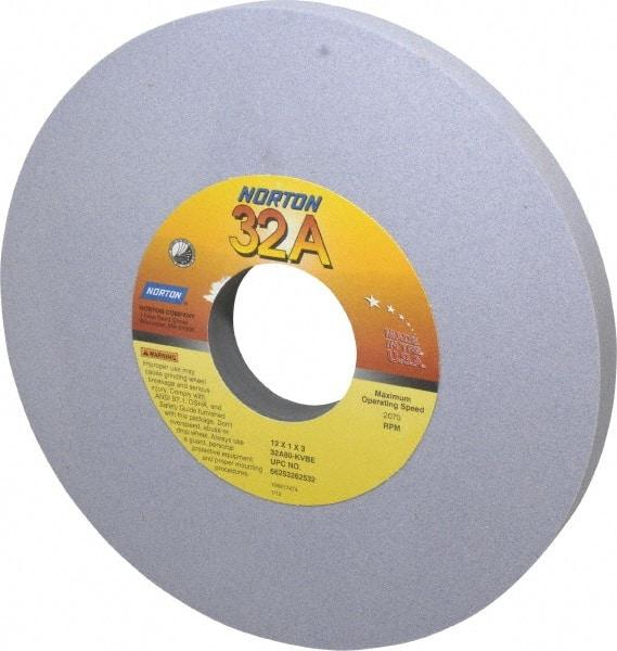 Norton - 12" Diam x 3" Hole x 1" Thick, K Hardness, 80 Grit Surface Grinding Wheel - Aluminum Oxide, Type 1, Medium Grade, 2,070 Max RPM, Vitrified Bond, No Recess - Americas Industrial Supply