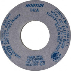 Norton - 12" Diam x 5" Hole x 1" Thick, K Hardness, 60 Grit Surface Grinding Wheel - Aluminum Oxide, Type 1, Medium Grade, 2,705 Max RPM, Vitrified Bond, No Recess - Americas Industrial Supply