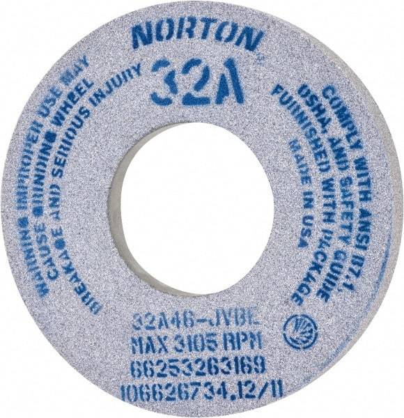 Norton - 12" Diam x 5" Hole x 1-1/2" Thick, J Hardness, 46 Grit Surface Grinding Wheel - Aluminum Oxide, Type 5, Coarse Grade, 2,070 Max RPM, Vitrified Bond, One-Side Recess - Americas Industrial Supply