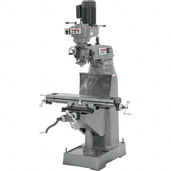 Jet - 7-7/8" Table Width x 35-3/4" Table Length, Step Pulley Control, 1 Phase Knee Milling Machine - R8 Spindle Taper, 1-1/2 hp - Americas Industrial Supply