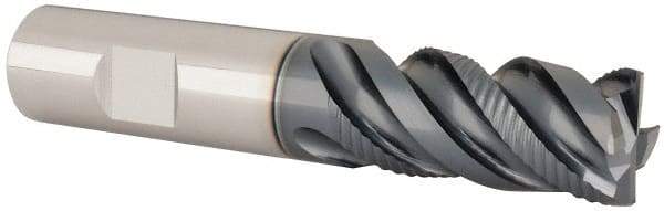 Iscar - 3/4" Diam, 1-1/2" LOC, 4 Flute Solid Carbide Roughing & Finishing Corner Chamfer End Mill - TiAlN Finish, 4" OAL, 3/4" Shank Diam, Weldon Shank, 45° Helix, Centercutting - Americas Industrial Supply