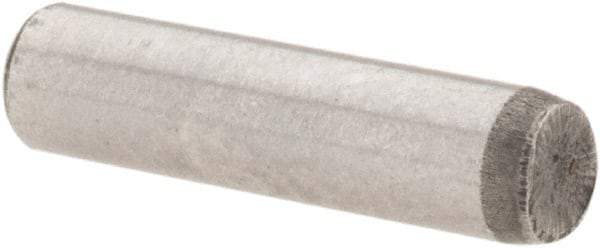 Value Collection - 1/8" Diam x 1/2" Pin Length Grade 8 Alloy Steel Standard Dowel Pin - C 50-58 Hardness, 3,200 Lb Breaking Strength, 1 Beveled & 1 Rounded End - Americas Industrial Supply