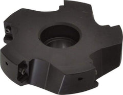 Kyocera - 5 Inserts, 4" Cut Diam, 1" Arbor Diam, 0.64" Max Depth of Cut, Indexable Square-Shoulder Face Mill - 0/90° Lead Angle, 1.57" High, APET 1604 Insert Compatibility, Series FM--AL - Americas Industrial Supply
