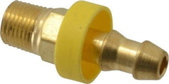 Eaton - 1/4" ID 1/8-27 NPT Barbed Push On Male Connector - 11/16" Cut Off Allowance, 1.29" Long, 7/16" Hex, Brass - Americas Industrial Supply