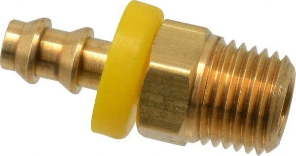 Eaton - 1/4" ID 1/4-18 NPT Barbed Push On Male Connector - 7/8" Cut Off Allowance, 1.52" Long, 9/16" Hex, Brass - Americas Industrial Supply