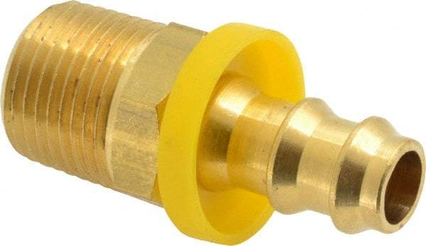 Eaton - 3/8" ID 3/8-18 NPT Barbed Push On Male Connector - 7/8" Cut Off Allowance, 1.65" Long, 11/16" Hex, Brass - Americas Industrial Supply
