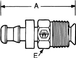 Eaton - 1/2" ID 3/4-18 NPT Barbed Push On Inverted Male Swivel Connector - 1-1/4" Cut Off Allowance, 2.24" Long, 3/4" Hex, Brass - Americas Industrial Supply