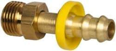 Eaton - 3/8" ID 5/8-18 NPT Barbed Push On Inverted Male Swivel Connector - 1-3/16" Cut Off Allowance, 2.02" Long, 5/8" Hex, Brass - Americas Industrial Supply