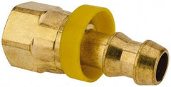 Eaton - 3/8" ID 9/16-18 UNF Barbed Push On Female JIC 37 Swivel Connector - 7/8" Cut Off Allowance, 1.62" Long, 11/16" Hex, Brass - Americas Industrial Supply