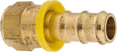 Eaton - 5/8" ID 7/8-14 UNF Barbed Push On Female JIC 37/SAE 45 Swivel Connector - 1-1/8" Cut Off Allowance, 2.54" Long, 1" Hex, Brass - Americas Industrial Supply