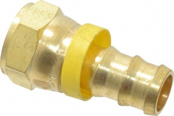 Eaton - 3/4" ID 1-1/16-12 UNF Barbed Push On Female JIC 37 Swivel Connector - 1-1/4" Cut Off Allowance, 2.66" Long, 1-1/4" Hex, Brass - Americas Industrial Supply
