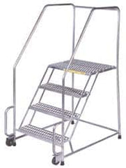 Ballymore - 58-1/2" 3 Step Ladder - Tilt & Roll Safety Ladder, 450 Lb Capacity, 28-1/2" Platform Height, 20" Base Width x 30" Depth, Perforated Tread - Americas Industrial Supply