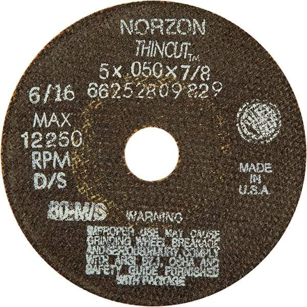 Norton - 5" Ceramic Cutoff Wheel - 1/16" Thick, 7/8" Arbor - Americas Industrial Supply