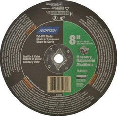 Norton - 8" 24 Grit Silicon Carbide Cutoff Wheel - 1/8" Thick, 5/8" Arbor, 7,640 Max RPM, Use with Circular Saws - Americas Industrial Supply
