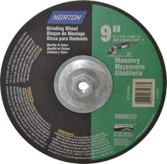 Norton - 24 Grit, 9" Wheel Diam, 1/4" Wheel Thickness, Type 27 Depressed Center Wheel - Silicon Carbide, 6,600 Max RPM, Compatible with Angle Grinder - Americas Industrial Supply