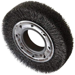 Osborn - 6" OD, 2" Arbor Hole, Crimped Steel Wheel Brush - 1-1/4" Face Width, 1" Trim Length, 0.0118" Filament Diam, 6,000 RPM - Americas Industrial Supply