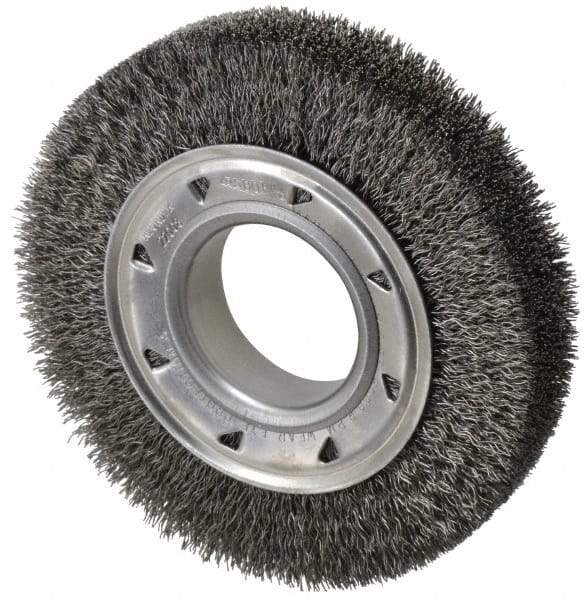 Osborn - 6" OD, 2" Arbor Hole, Crimped Steel Wheel Brush - 1-1/4" Face Width, 1" Trim Length, 0.014" Filament Diam, 6,000 RPM - Americas Industrial Supply