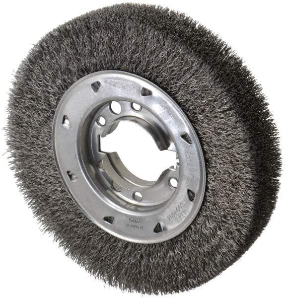 Osborn - 8" OD, 2" Arbor Hole, Crimped Steel Wheel Brush - 1-1/2" Face Width, 1-1/2" Trim Length, 0.0118" Filament Diam, 4,500 RPM - Americas Industrial Supply