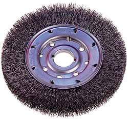 Osborn - 14" OD, 2" Arbor Hole, Crimped Nylon Wheel Brush - 1" Face Width, 2-1/8" Trim Length, 2,400 RPM - Americas Industrial Supply