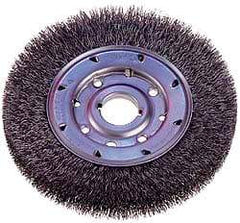 Osborn - 8" OD, 1-1/4" Arbor Hole, Crimped Steel Wheel Brush - 5/8" Face Width, 1-1/2" Trim Length, 0.008" Filament Diam, 4,500 RPM - Americas Industrial Supply