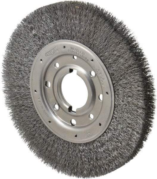 Osborn - 10" OD, 2" Arbor Hole, Crimped Steel Wheel Brush - 1-1/4" Face Width, 2" Trim Length, 0.0118" Filament Diam, 3,600 RPM - Americas Industrial Supply