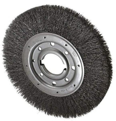 Osborn - 10" OD, 2" Arbor Hole, Crimped Steel Wheel Brush - 1-1/4" Face Width, 2" Trim Length, 0.014" Filament Diam, 3,600 RPM - Americas Industrial Supply