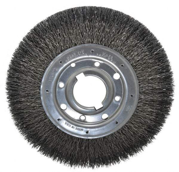 Osborn - 10" OD, 2" Arbor Hole, Crimped Steel Wheel Brush - 1-1/4" Face Width, 2" Trim Length, 0.02" Filament Diam, 3,600 RPM - Americas Industrial Supply