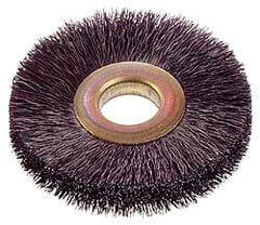 Osborn - 12" OD, 4-1/4" Arbor Hole, Crimped Nylon Wheel Brush - 5/8" Face Width, 3-1/2" Trim Length, 3,000 RPM - Americas Industrial Supply