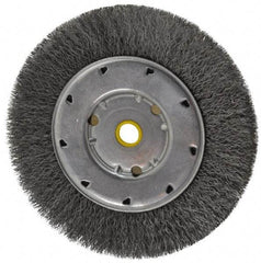 Osborn - 6" OD, 1/2 & 5/8" Arbor Hole, Crimped Steel Wheel Brush - 5/8" Face Width, 1-1/8" Trim Length, 0.008" Filament Diam, 6,000 RPM - Americas Industrial Supply