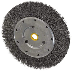 Osborn - 6" OD, 1/2 & 5/8" Arbor Hole, Crimped Steel Wheel Brush - 5/8" Face Width, 1-1/8" Trim Length, 0.014" Filament Diam, 6,000 RPM - Americas Industrial Supply