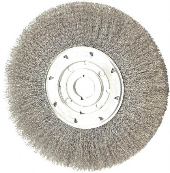 Osborn - 10" OD, 1-1/4" Arbor Hole, Crimped Steel Wheel Brush - 5/8" Face Width, 2-1/2" Trim Length, 0.0104" Filament Diam, 3,600 RPM - Americas Industrial Supply