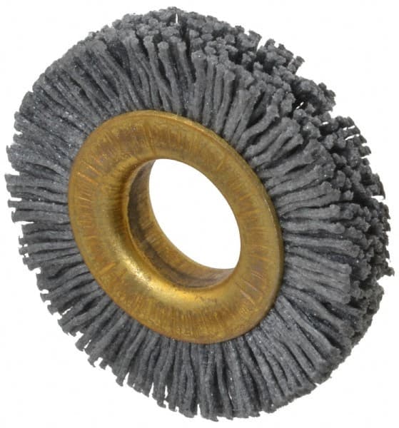 Osborn - 1-1/2" OD, 1/2" Arbor Hole, Crimped Nylon Wheel Brush - 1/4" Face Width, 1/4" Trim Length, 20,000 RPM - Americas Industrial Supply