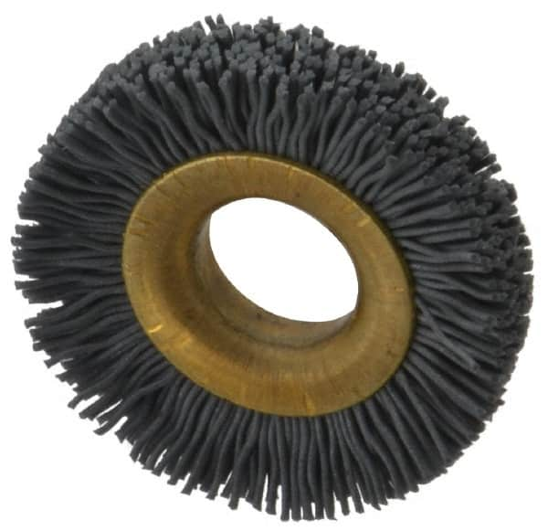 Osborn - 1-1/2" OD, 1/2" Arbor Hole, Crimped Nylon Wheel Brush - 1/4" Face Width, 1/4" Trim Length, 20,000 RPM - Americas Industrial Supply