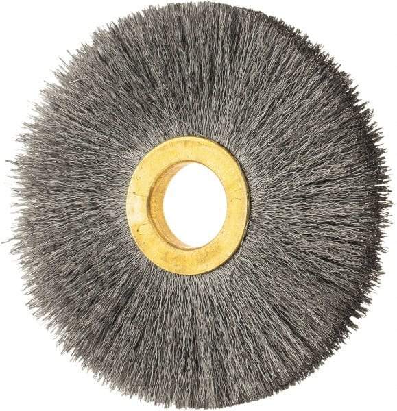 Osborn - 3" OD, 5/8" Arbor Hole, Crimped Steel Wheel Brush - 3/8" Face Width, 15/16" Trim Length, 0.006" Filament Diam, 20,000 RPM - Americas Industrial Supply