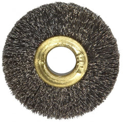 Osborn - 1-1/2" OD, 3/8" Arbor Hole, Crimped Stainless Steel Wheel Brush - 7/32" Face Width, 3/8" Trim Length, 0.005" Filament Diam, 20,000 RPM - Americas Industrial Supply