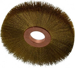 Osborn - 3" OD, 5/8" Arbor Hole, Crimped Brass Wheel Brush - 3/8" Face Width, 15/16" Trim Length, 0.005" Filament Diam, 15,000 RPM - Americas Industrial Supply