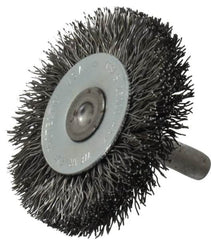 Osborn - 2" OD, 1/4" Shank Diam, Crimped Steel Wheel Brush - 3/8" Face Width, 7/16" Trim Length, 0.014" Filament Diam, 25,000 RPM - Americas Industrial Supply