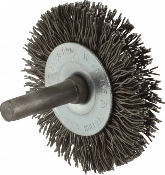 Osborn - 2" OD, 1/4" Shank Diam, Crimped Steel Wheel Brush - 3/8" Face Width, 7/16" Trim Length, 0.02" Filament Diam, 25,000 RPM - Americas Industrial Supply