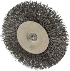 Osborn - 4" OD, 1/4" Shank Diam, Crimped Steel Wheel Brush - 1/2" Face Width, 1" Trim Length, 0.014" Filament Diam, 15,000 RPM - Americas Industrial Supply