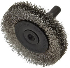 Osborn - 2" OD, 1/4" Shank Diam, Crimped Stainless Steel Wheel Brush - 3/8" Face Width, 7/16" Trim Length, 0.008" Filament Diam, 25,000 RPM - Americas Industrial Supply