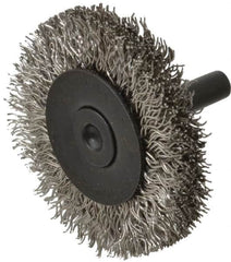 Osborn - 2" OD, 1/4" Shank Diam, Crimped Stainless Steel Wheel Brush - 3/8" Face Width, 7/16" Trim Length, 0.014" Filament Diam, 25,000 RPM - Americas Industrial Supply