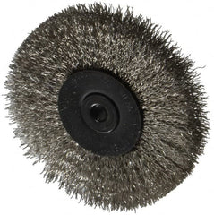 Osborn - 2-1/2" OD, 1/4" Shank Diam, Crimped Stainless Steel Wheel Brush - 7/16" Face Width, 11/16" Trim Length, 0.008" Filament Diam, 25,000 RPM - Americas Industrial Supply