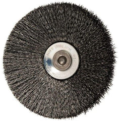 Osborn - 3" OD, 1/4" Shank Diam, Crimped Steel Wheel Brush - 7/16" Face Width, 15/16" Trim Length, 0.006" Filament Diam, 20,000 RPM - Americas Industrial Supply