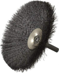 Osborn - 4" OD, 1/4" Shank Diam, Crimped Steel Wheel Brush - 1/2" Face Width, 1-7/16" Trim Length, 0.006" Filament Diam, 15,000 RPM - Americas Industrial Supply