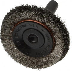 Osborn - 1-1/2" OD, 1/4" Shank Diam, Crimped Stainless Steel Wheel Brush - 3/8" Face Width, 3/8" Trim Length, 0.006" Filament Diam, 20,000 RPM - Americas Industrial Supply