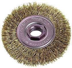 Osborn - 4" OD, M10x1.50 Arbor Hole, Crimped Steel Wheel Brush - 1/2" Face Width, 7/8" Trim Length, 0.014" Filament Diam, 15,000 RPM - Americas Industrial Supply