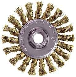 Osborn - 4" OD, M14x2.00 Arbor Hole, Knotted Stainless Steel Wheel Brush - 3/8" Face Width, 7/8" Trim Length, 0.02" Filament Diam, 20,000 RPM - Americas Industrial Supply